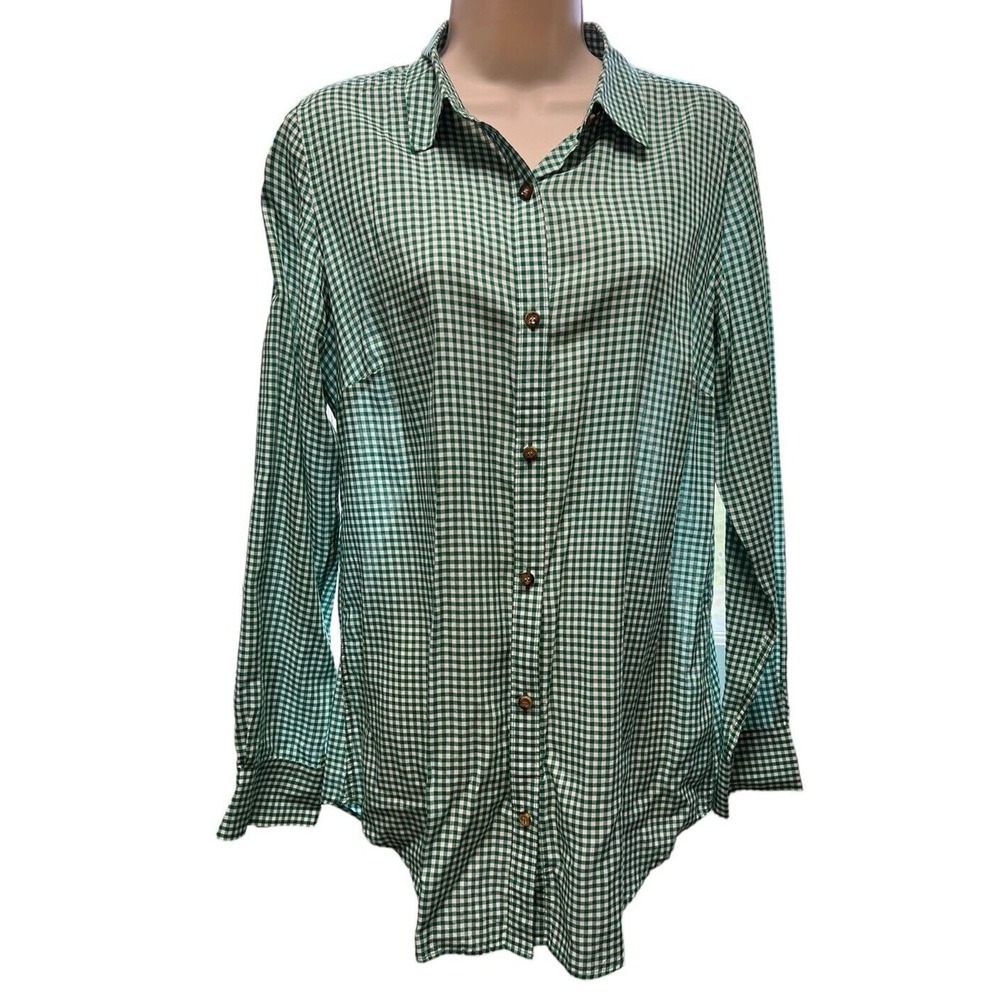 The Limited Green Gingham‎ Button Down Shirt Long Sleeve Viscose Lyocell Medium